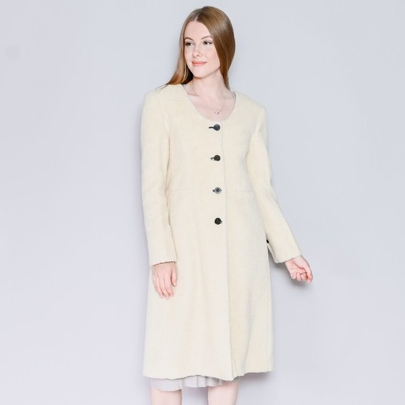 439. GIA STUDIOS Ivory Cream Collarless Sherpa Coat Small - Picture 1 of 7